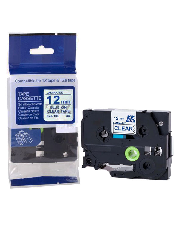 Schriftband Ersatz Etikettenband Kompatibel für Brother P-touch TZ-133 / TZE-133 (Blau auf Transparentband) 12mm*8M