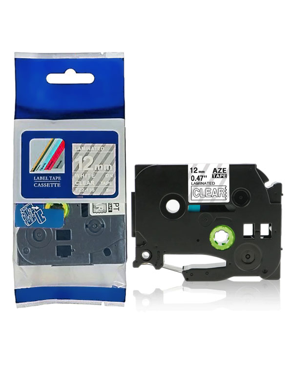 Schriftband Ersatz Etikettenband Kompatibel für Brother P-touch TZ-135 / TZE-135 (Weiß auf Transparentband) 12mm*8M