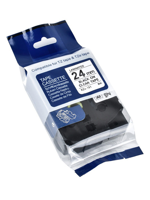 Nastro per Etichette Compatibile per Brother P-touch TZ-151 / TZE-151 (Nero su Nastro Trasparente) 24mm*8M