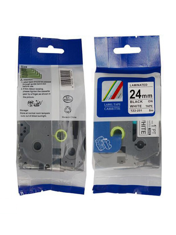 Schriftband Ersatz Etikettenband Kompatibel für Brother P-touch TZ-251 / TZE-251 (Schwarz auf Weißem Band) 24mm*8M