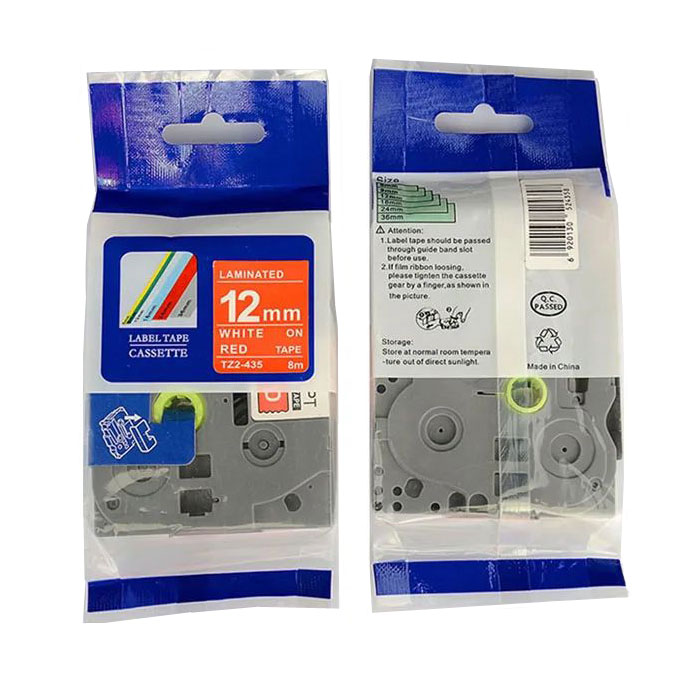 Schriftband Ersatz Etikettenband Kompatibel für Brother P-touch TZ-435 / TZE-435 (Weiß auf Rotem Band) 12mm*8M