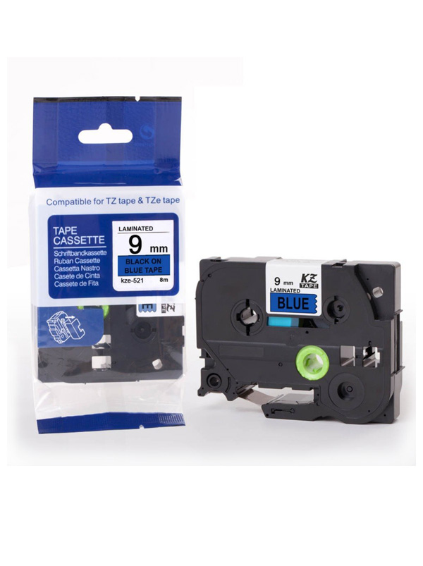 Schriftband Ersatz Etikettenband Kompatibel für Brother P-touch TZ-521 / TZE-521 (Schwarz auf blauem Band) 9mm*8M