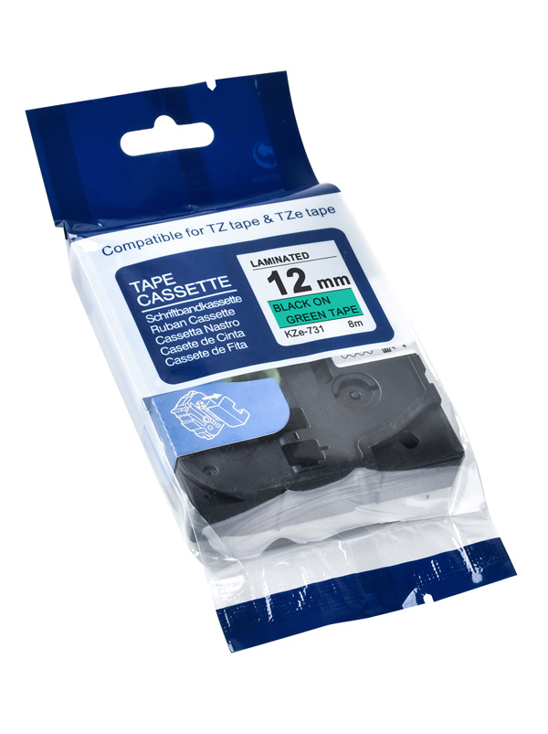 Nastro per Etichette Compatibile per Brother P-touch TZ-731 / TZE-731 (Nero su Verde Nastro) 12mm*8M