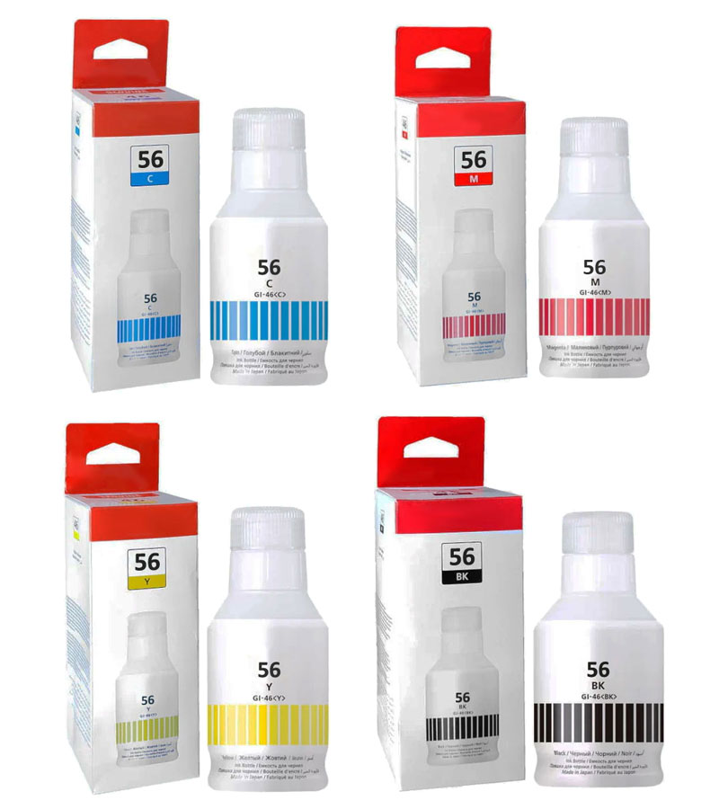 Φιάλες Μελάνια ΣΕΤ-4 χρώματα Συμβατά με Canon GI-56, Multipack, 60ml