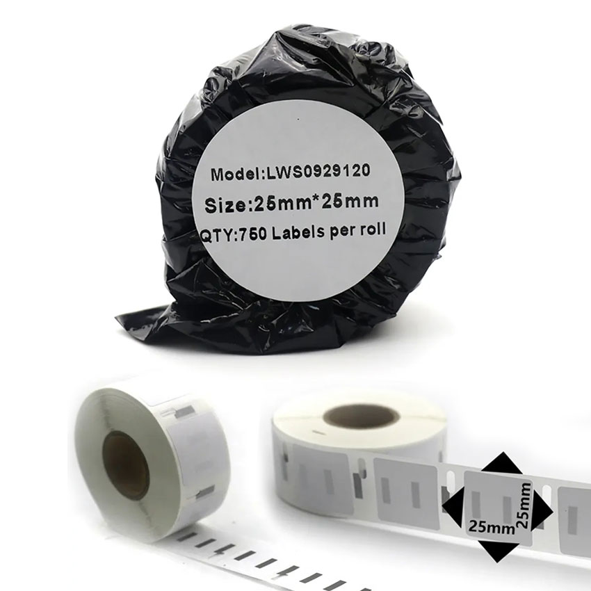 Rollenetiketten Alternativ für Dymo S0929120 (25mmx25mm, 750 Etiketten Weiß)