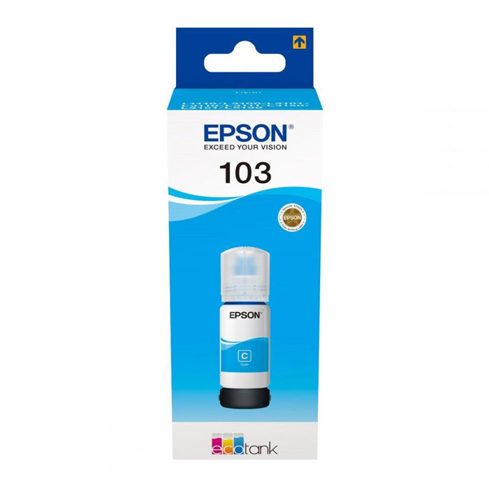 Original Flacone di inchiostro Ciano compatibile con Epson EcoTank C13T00S24A / 103CN, 65 ml