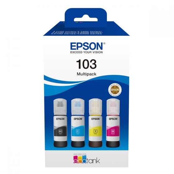 Flaconi di inchiostro originali SET-4 colori Epson EcoTank 103 / C13T03V14A, 24A, 34A, 44A, 4X65ml