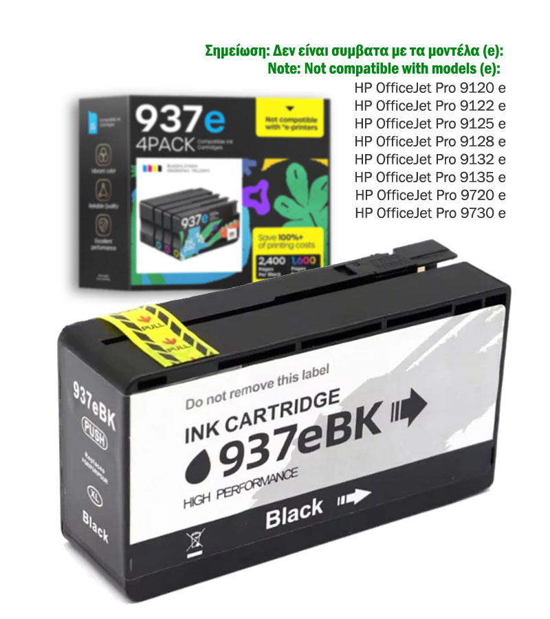 Cartuccia di inchiostro Nero compatibile con chip per HP Nr 937e 4S6W9NE, 3.100 pagine