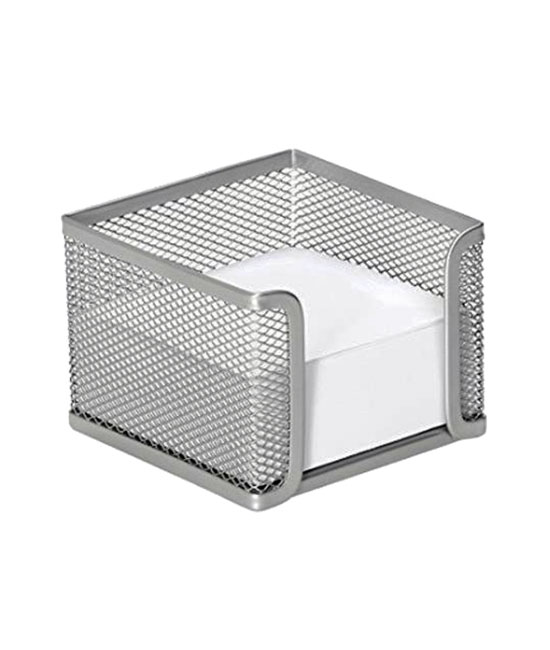 Note Cube holder empty Metal Silver 9.5x9.5x8cm